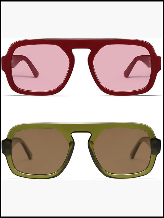 Retro Square Aviator Sunglasses for Women Men 70s Vintage Flat Top Rectangle main image 3